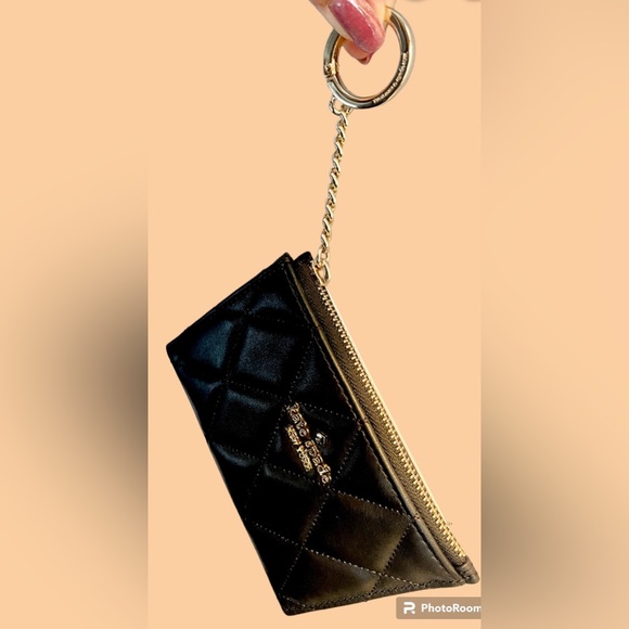 kate spade Leather zip top KeyRing/Card Holder Carey Quilted Black NWT - Picture 5 of 10